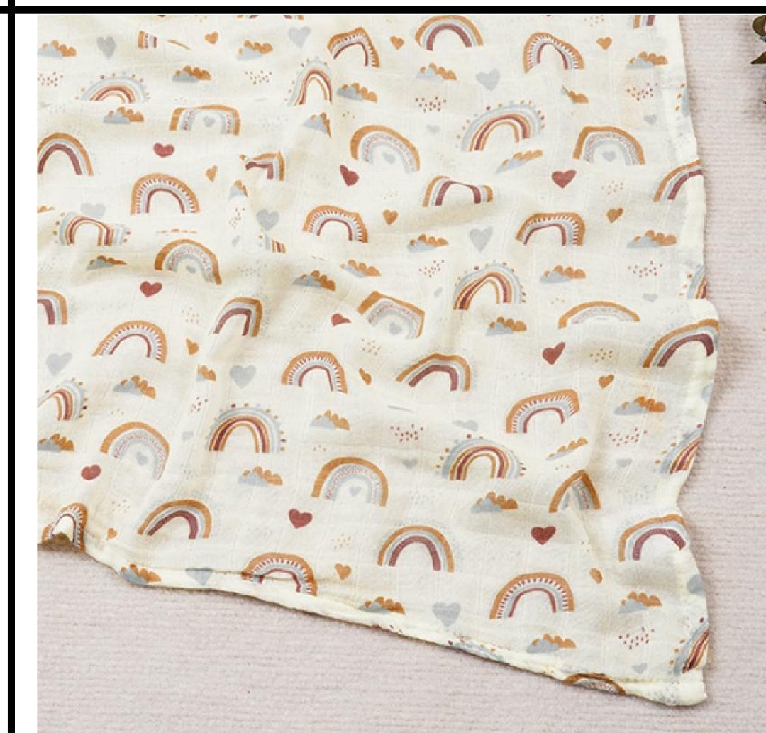 Muslin Swaddle Blanket - Rainbow Brown hues